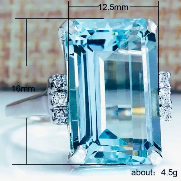 ❤️Hyperbole With Huge Dark Blue CZ Prong Setting Ring, GPMB1491-6 - Picture 3 of 3